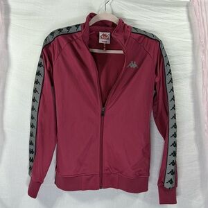 Kappa Track Jacket Women’s Medium Burgundy Full Zip Athletic Logo Tape